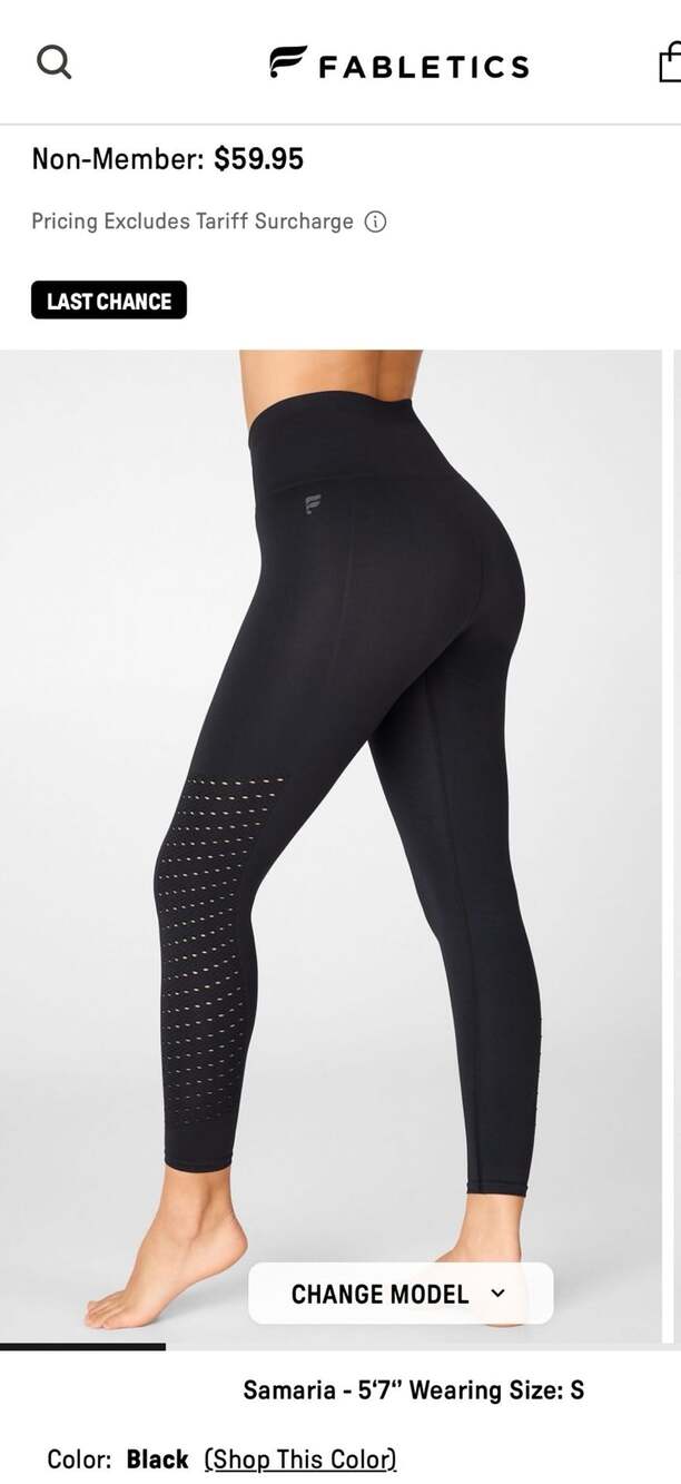 Fabletics Sync Seamless High-Waisted Perforated Leggings Size S Black